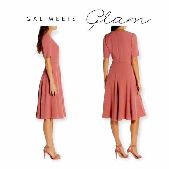 Gal Meets Glam Edith Coral Pink Fit Flare V Neck Midi Dress Size 2 XS EUC - Picture 9 of 10
